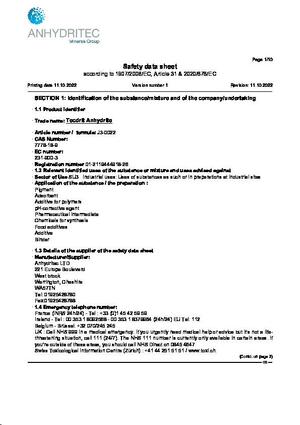 MSDS: Tecdrit Anhydrite (JS-00222-EN-V2)