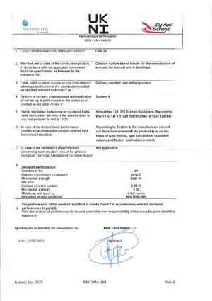 Declaration of performance CAB 30 UKNI-2025